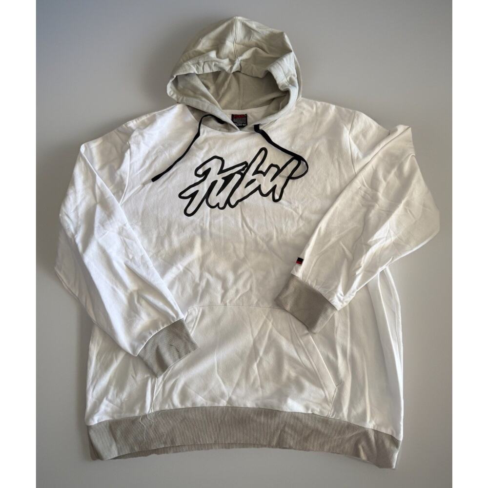 NEW FUBU Hoodie White Gray Graphic Print Hooded Sweatshirt Men's Size 2XL